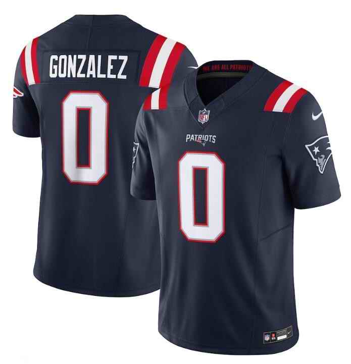 Men's New England Patriots #0 Christian Gonzalez Navy 2025 F.U.S.E. Vapor Limited Stitched Football Jersey